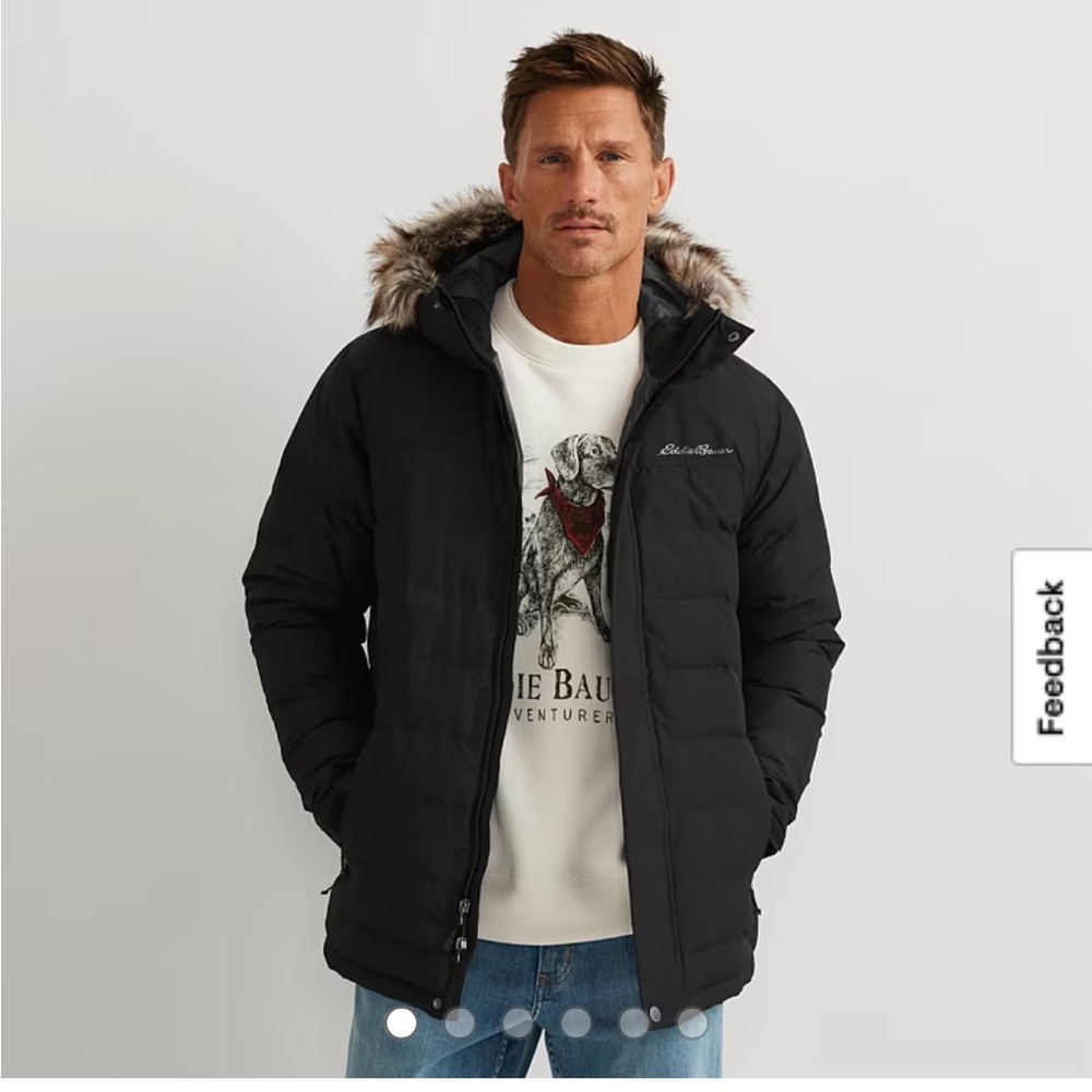 Eddie Bauer Men's Black Puffer Jacket with Fur Hood
